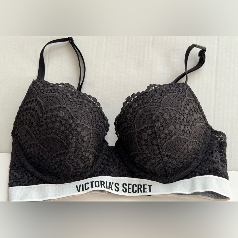 Victoria’s Secret T-shirt Push-up full coverage Black Eyelet Lace Bra 32…